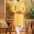 Men yellow silk blend solid embroidered straight kurta