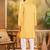 Men yellow silk blend solid embroidered straight kurta