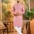 Men mauve silk blend solid embroidered straight kurta