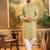 Men green silk blend solid embroidered straight kurta