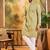 Men green silk blend solid embroidered straight kurta