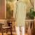 Men green silk blend solid embroidered straight kurta