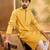 Men yellow silk blend solid embroidered straight kurta