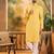 Men yellow silk blend solid embroidered straight kurta
