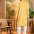 Men yellow silk blend solid embroidered straight kurta