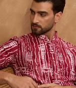 Men red viscose rayon batik embroidered straight kurta