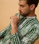 Men green viscose rayon batik embroidered straight kurta
