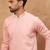 Men peach silk blend solid solid straight kurta