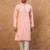 Men peach silk blend solid solid straight kurta