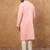 Men peach silk blend solid solid straight kurta
