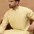 Men yellow silk blend solid embroidered straight kurta