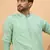 Men blue silk blend solid embroidered straight kurta