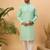 Men blue silk blend solid embroidered straight kurta