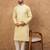 Men yellow silk blend solid embroidered straight kurta