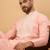 Men peach silk blend solid embroidered straight kurta