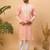 Men peach silk blend solid embroidered straight kurta