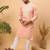 Men peach silk blend solid embroidered straight kurta