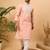 Men peach silk blend solid embroidered straight kurta
