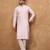 Men pink silk blend solid embroidered straight kurta