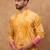 Men yellow silk blend batik embroidered straight kurta