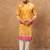 Men yellow silk blend batik embroidered straight kurta