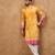 Men yellow silk blend batik embroidered straight kurta