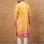 Men yellow silk blend batik embroidered straight kurta