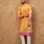 Men yellow silk blend batik embroidered straight kurta