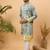 Men green silk blend batik embroidered straight kurta