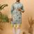 Men green silk blend batik embroidered straight kurta
