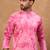 Men pink silk blend batik embroidered straight kurta