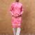 Men pink silk blend batik embroidered straight kurta