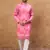 Men pink silk blend batik embroidered straight kurta