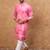 Men pink silk blend batik embroidered straight kurta