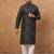 Men black silk blend geometric printed straight kurta
