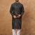 Men black silk blend geometric printed straight kurta