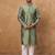 Men green silk blend geometric embroidered straight kurta