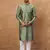 Men green silk blend geometric embroidered straight kurta