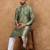 Men green silk blend geometric embroidered straight kurta