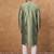 Men green silk blend geometric embroidered straight kurta