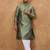 Men green silk blend geometric embroidered straight kurta
