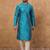 Men blue silk blend geometric printed straight kurta