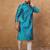 Men blue silk blend geometric printed straight kurta