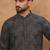 Men black silk blend geometric printed straight kurta