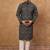 Men black silk blend geometric printed straight kurta