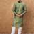 Men green silk blend geometric printed straight kurta