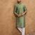 Men green silk blend geometric printed straight kurta