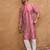 Men pink silk blend geometric printed straight kurta