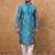 Men blue silk blend geometric printed straight kurta