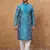 Men blue silk blend geometric printed straight kurta